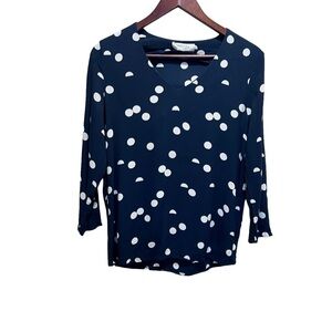 Selected Femme Navy Blue & White Polka Dot Vneck Sweater Size 34